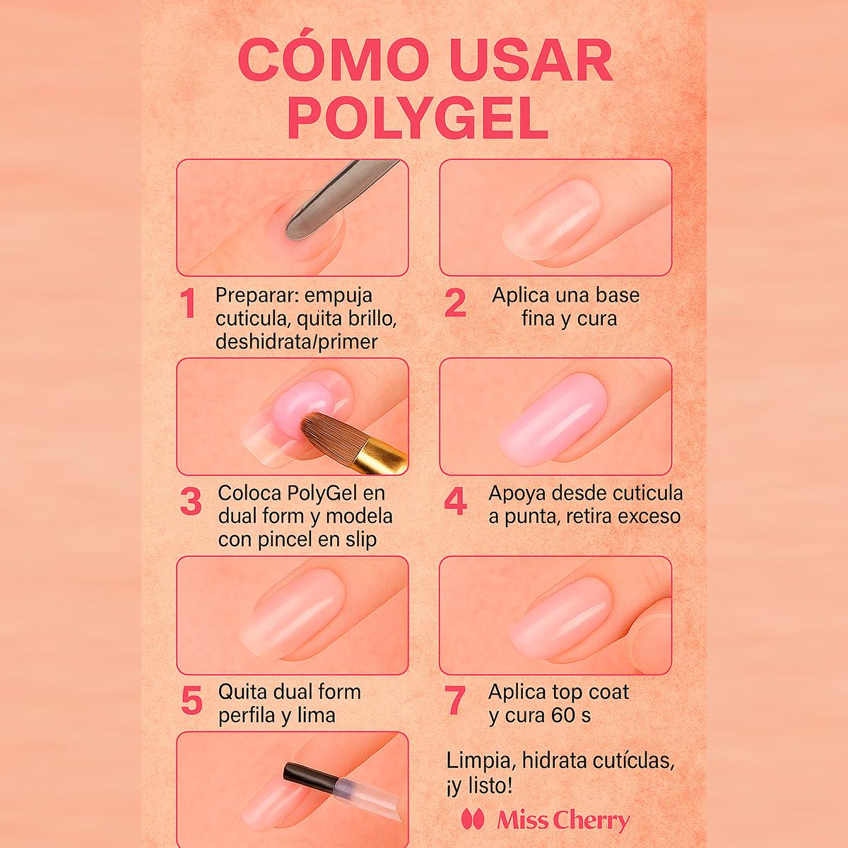 Miss Cherry Polygel UV/LED semipermanenete diferentes tonos y acabados ART Nail dieño de uñas