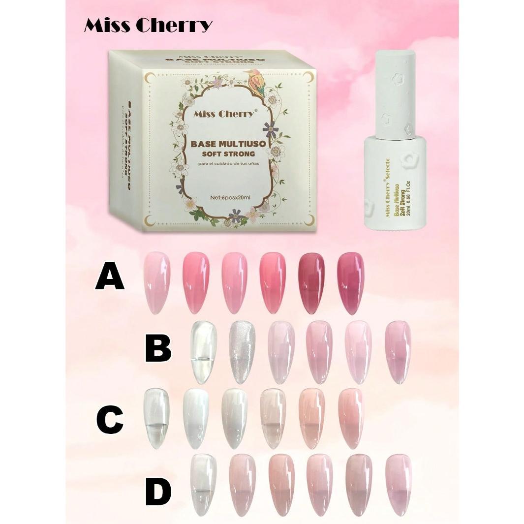 HEMATPOFREE MISS CHERRY Gel esmalte semipermanente para uñas Uv Led BASE MULTIUSO SOFT STRONG 6 pcs