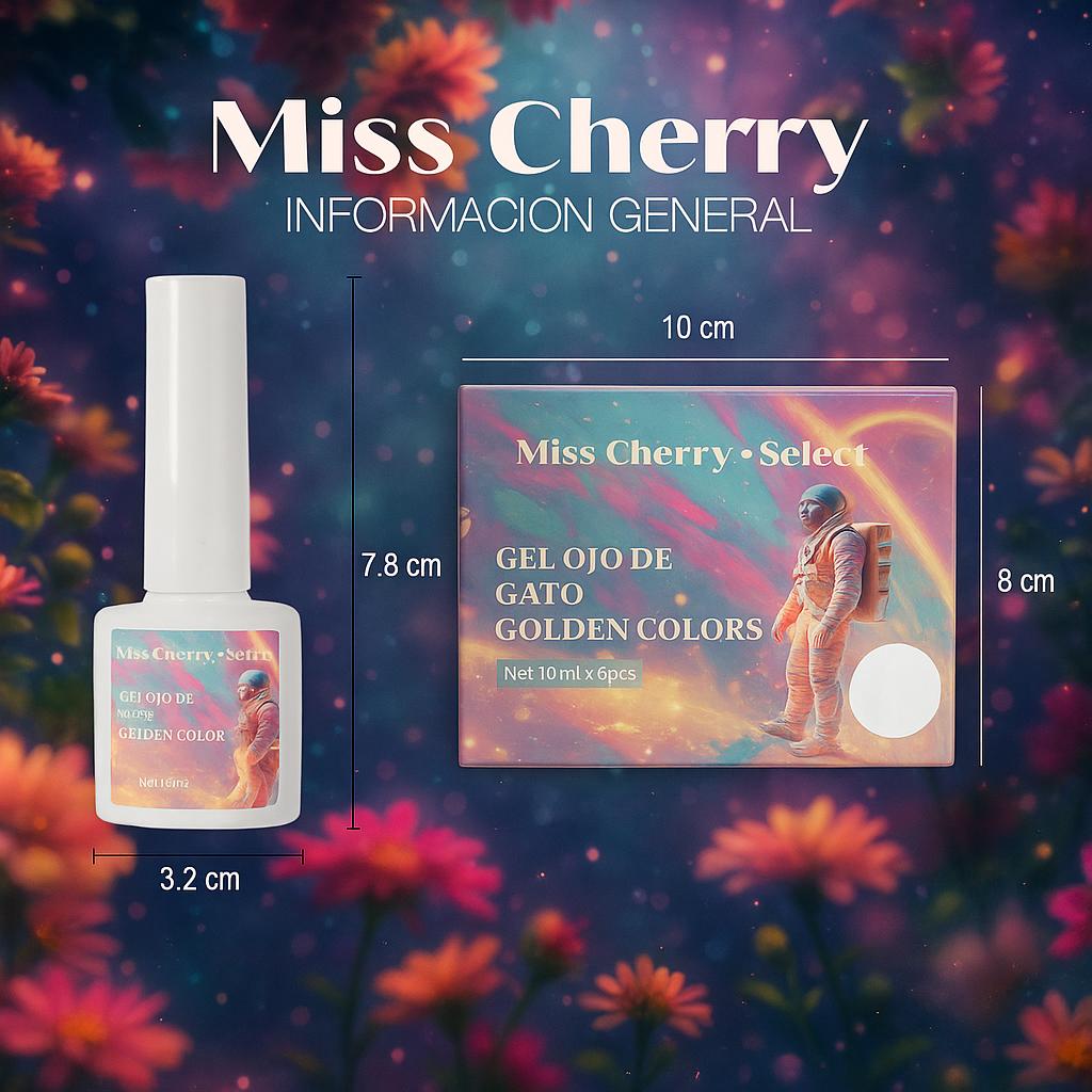 Miss Cherry Gama GOLDEN COLORS Efecto ojo de gato, manicura profesional Nail  10ml 6 Piezas