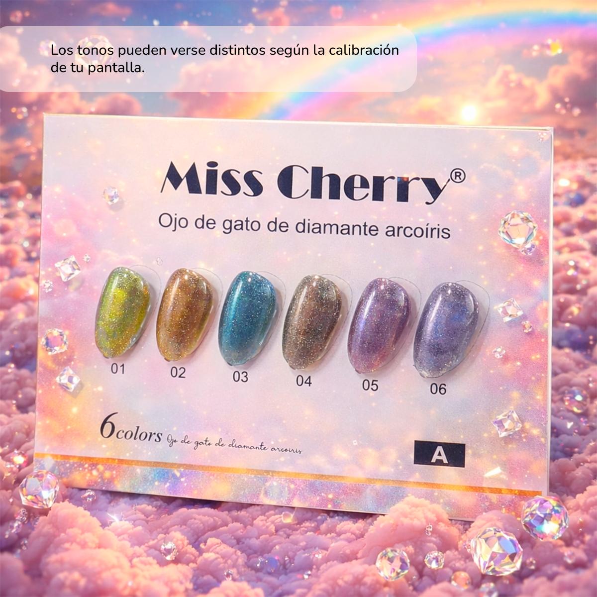 Miss Cherry DIAMANTE ARCOIRIS 6 pcs gama profesional para uñas UV LED gel semipermanente