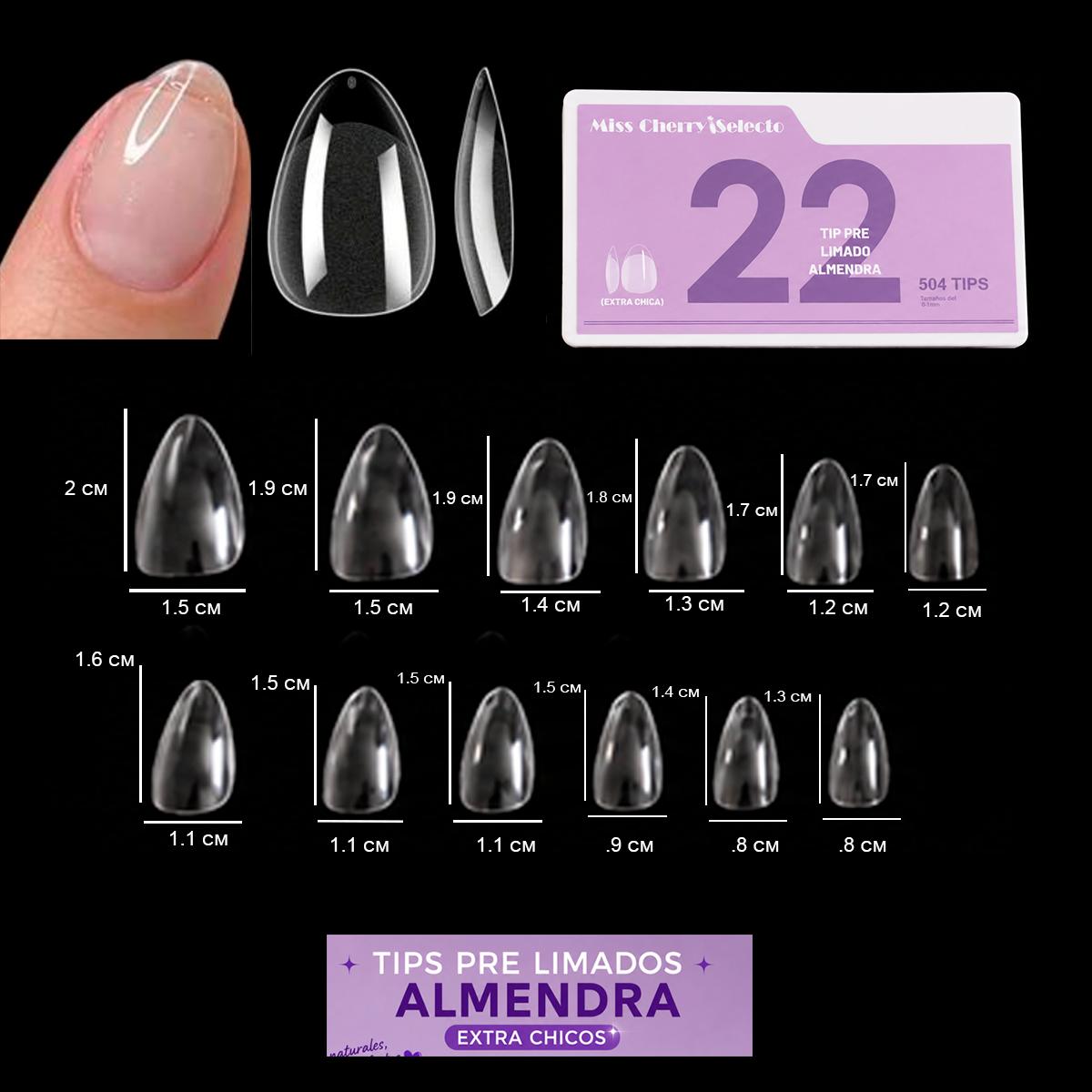 Miss Cherry 504pcs Tips Pre limado para Uñas Soft Gel Incluye 12 Tamaños Uñas Postizas Transparentes