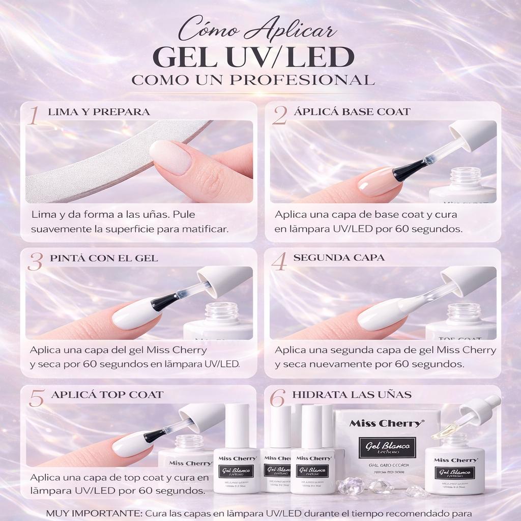 Miss Cherry Gel Blanco Lechoso Uv/led Gel Semi Permanente Uñas Gel Semipermanente Lechoso 6PCS