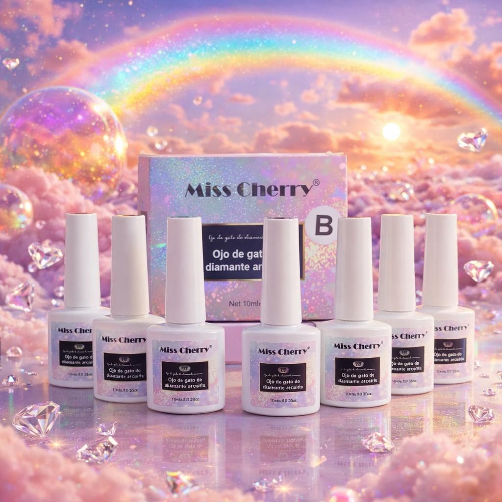 Miss Cherry DIAMANTE ARCOIRIS 6 pcs gama profesional para uñas UV LED gel semipermanente