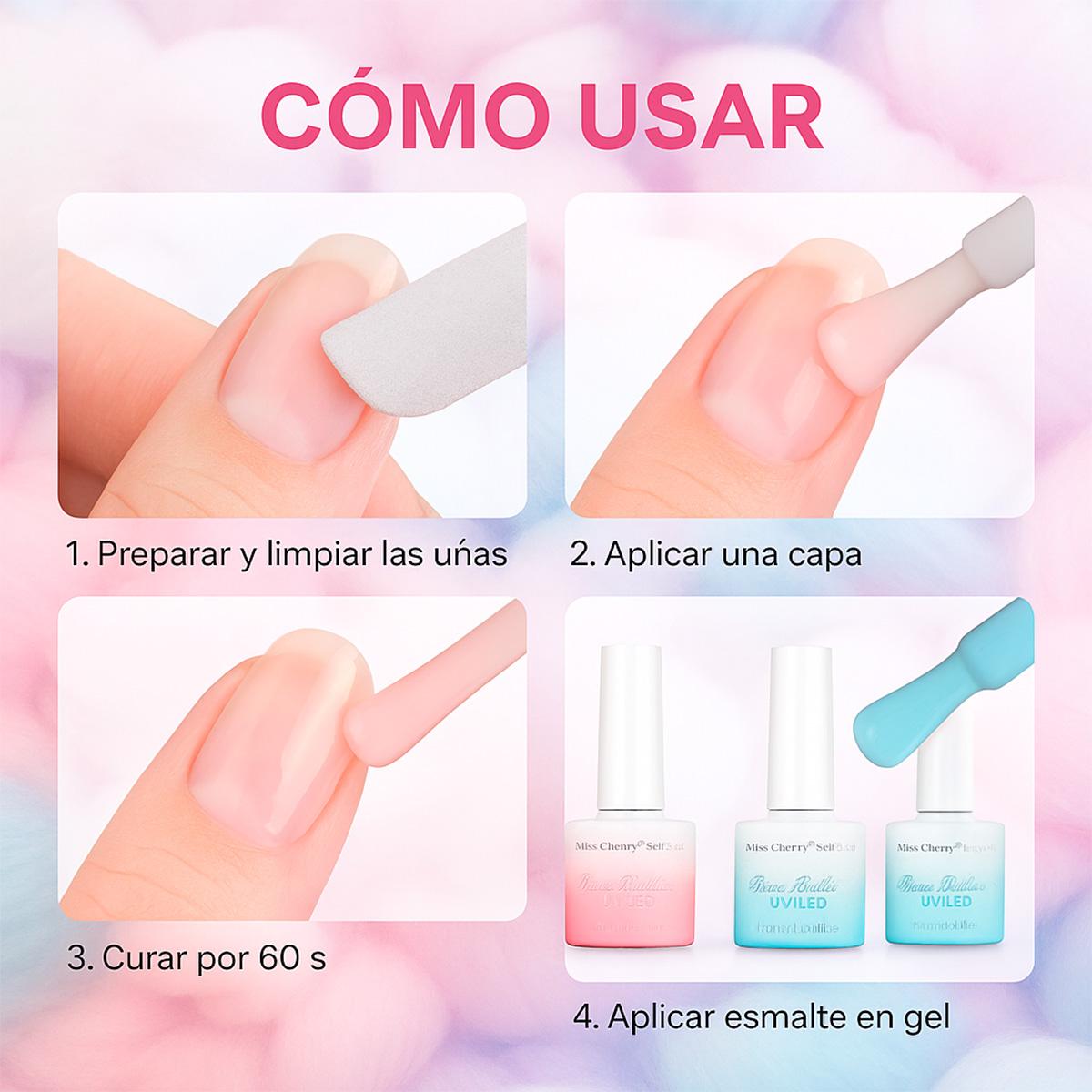 Miss Cherry Rubber Pastel 12p Gel semipermanente UV LED nail uñas manicura