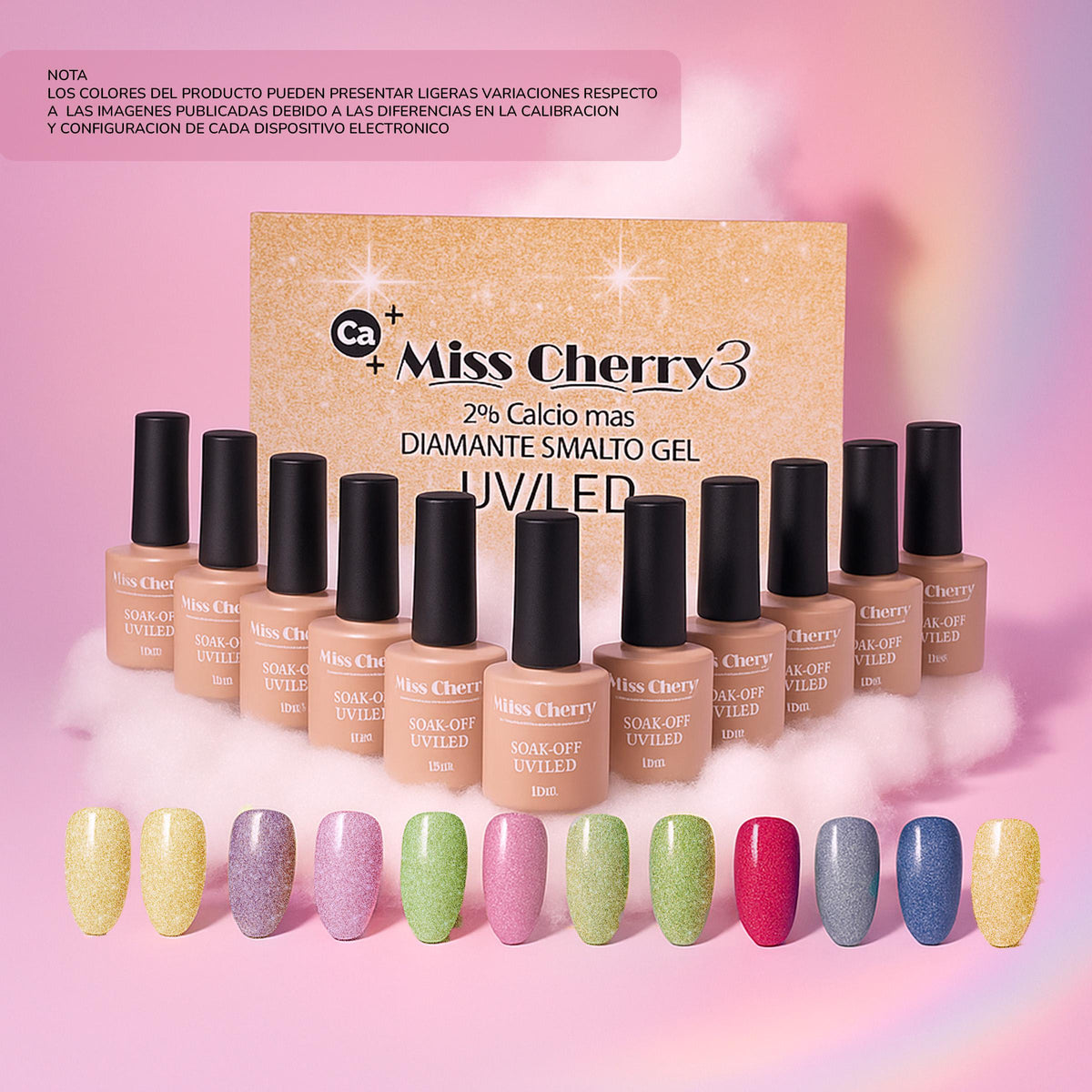 Miss Cherry Diamante smalto Gel para Uñas gama profesional UV LED  12 pzs 10 ml