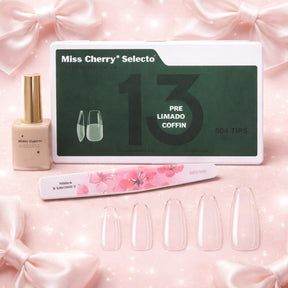 Miss Cherry Kit Tips prelimados con Rubber Gel profesional para ectension de uñas profesional