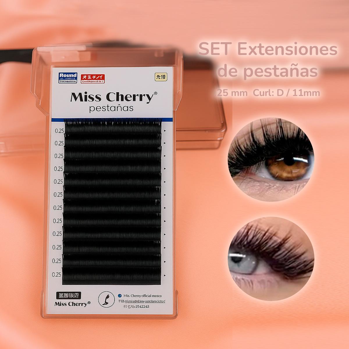 Miss Cherry SET-Professional Extensiones de pestañas .25 mm Efecto marcado y dramático Uso Profesional