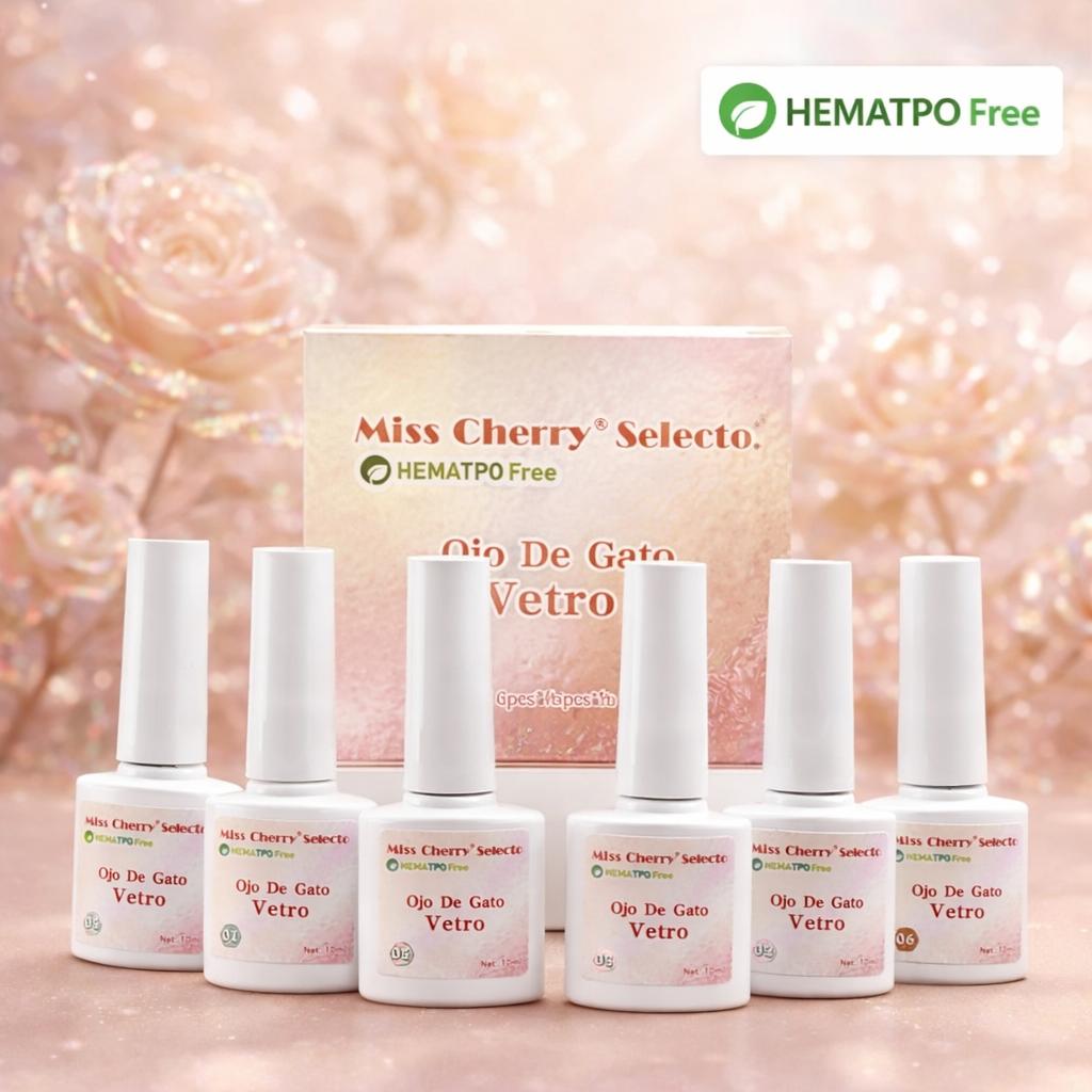 HEMA TPO Free Miss Cherry Ojo de gato Vetro TPO FREE  gama vitral gel traslucido UV LED 6pz profesional manicura uñas