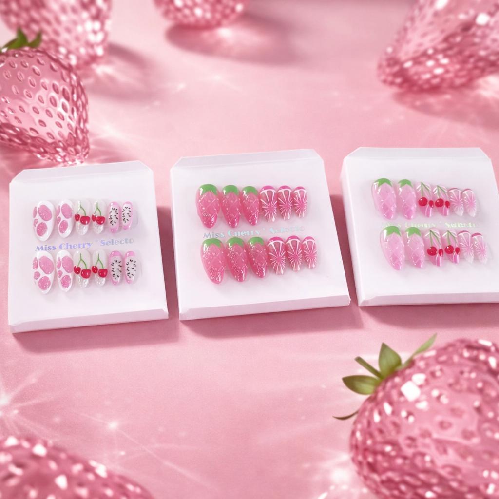 Miss Cherry Tips Press On Diseño Frut modelos frutales