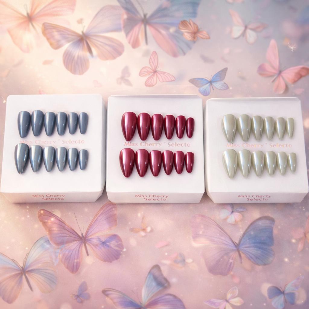 Miss Cherry Tips Press On Diseño Ojo de gato Modelos diferentes uñas