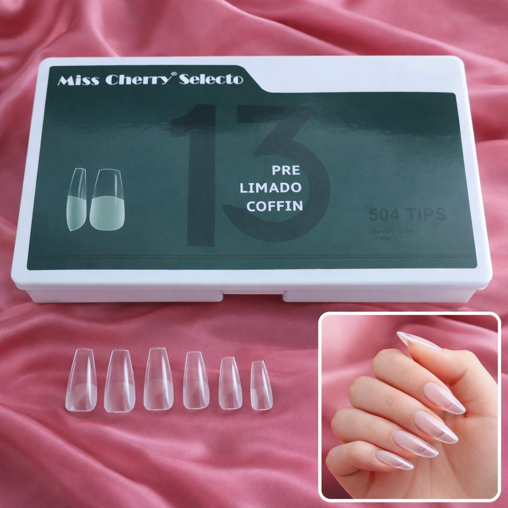 Miss Cherry Tips Pre limado para Uñas Soft Gel Incluye 12 Tamaños Uñas Postizas de Transparentes