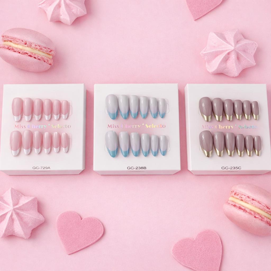 Miss Cherry Tips Press On Diseño con punta Francesa diferentes uñas