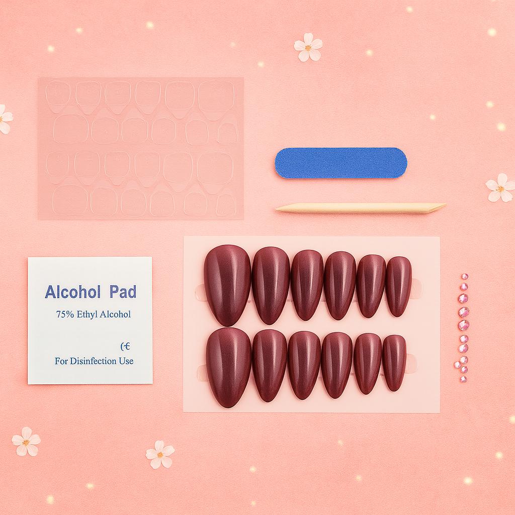 Miss Cherry SET de uñas Press ON con efecto ojo de gato uñas postizas Incluye kit de aplicacion Forma almendra con efecto, manicura profesional