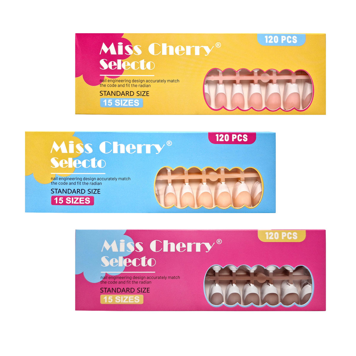 Miss Cherry Selecto TIPS para uñas Profesional NailS 120 PCS 15 Tamaños Diseño Preciso Ajuste Perfecto