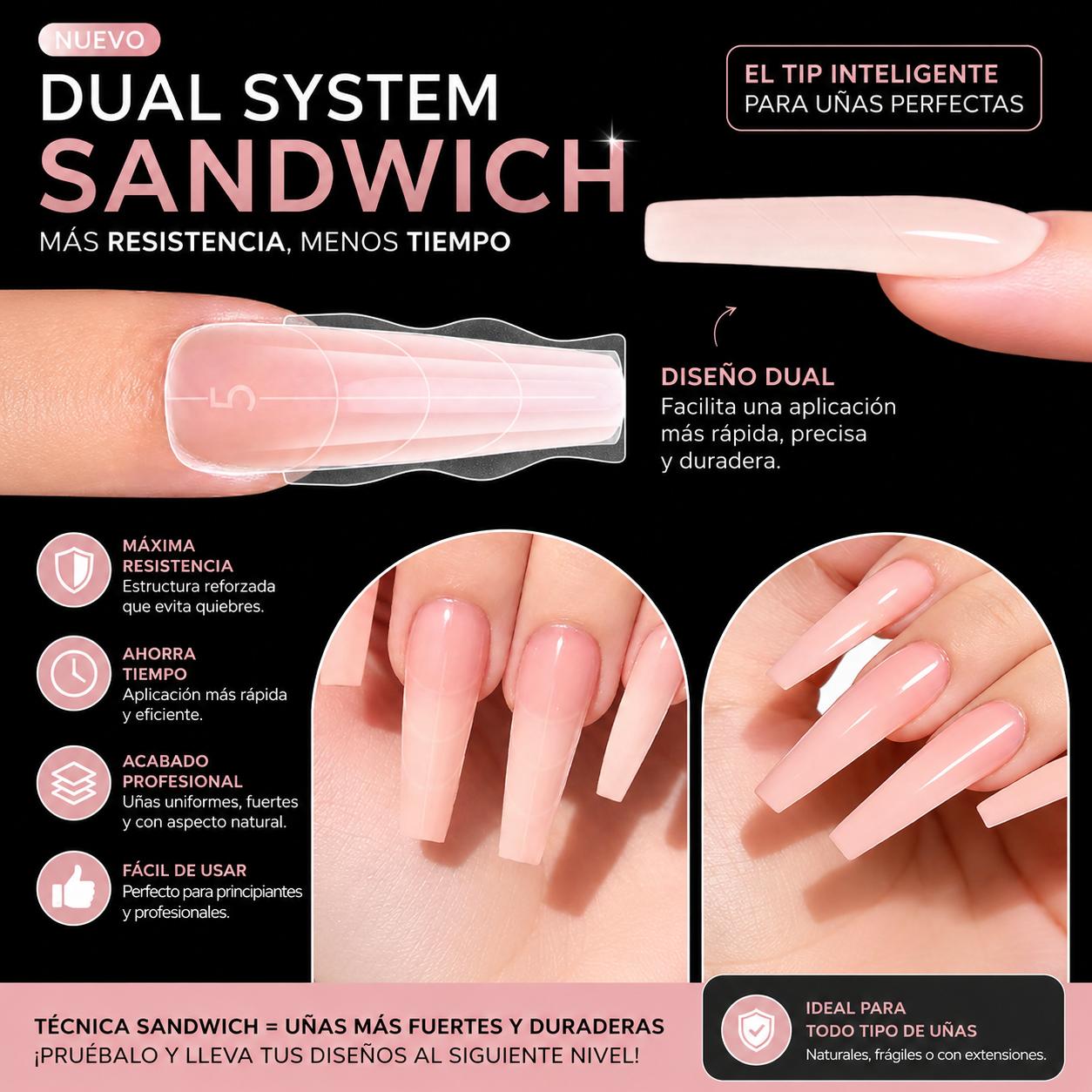 Miss Cherry Tip dual sistem sandwich extension de uñas moldes doble forma