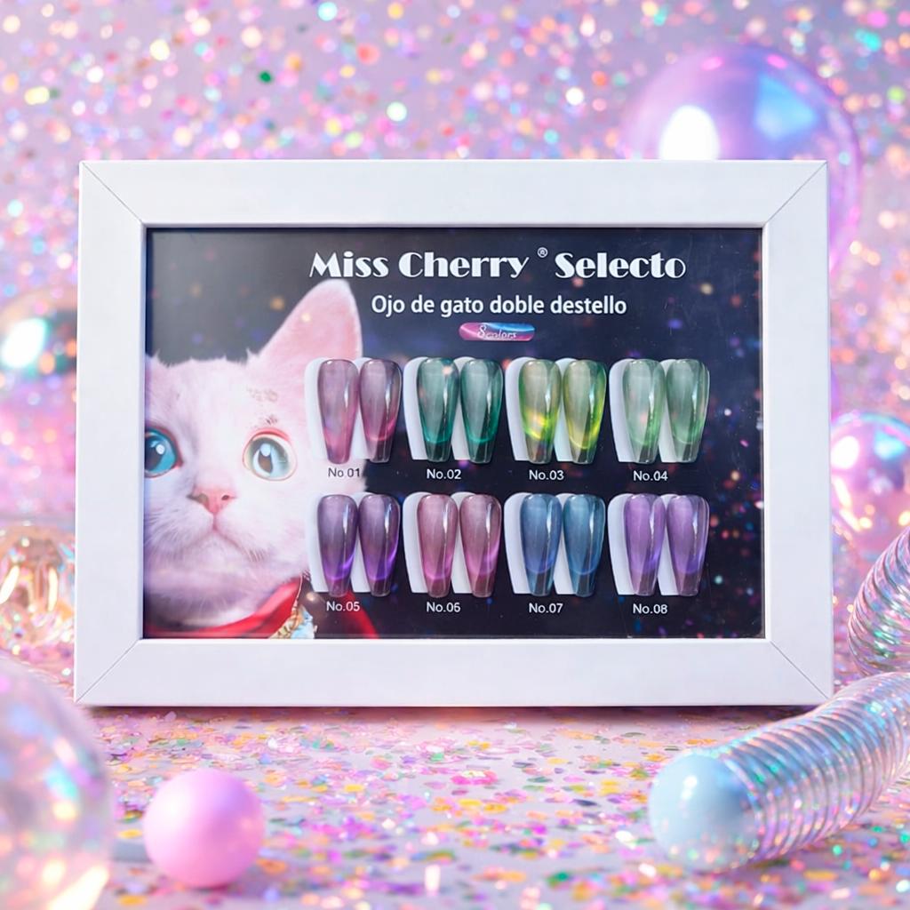 Miss Cherry Gama DOBLE DESTELLO 8pcs ojo de gato profesional uñas Gel semipermanente efecto UV LED