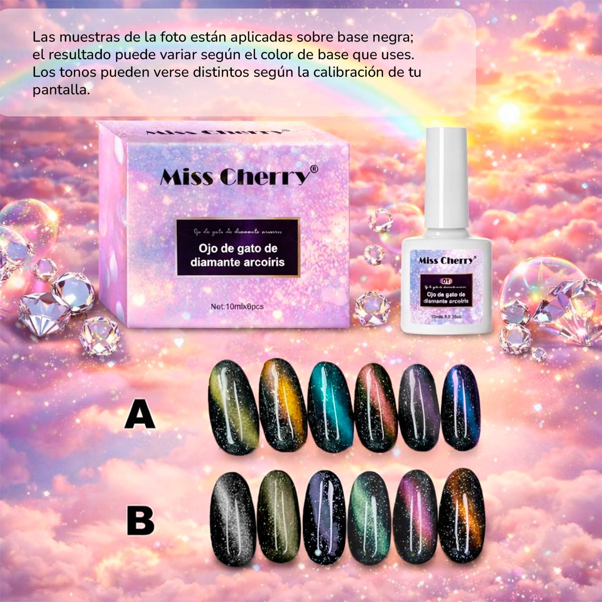 Miss Cherry DIAMANTE ARCOIRIS 6 pcs gama profesional para uñas UV LED gel semipermanente