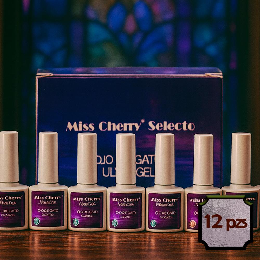 Miss Cherry Gel Esmalte Semipermanente para Uñas Ojo de Gato Vitral 12 pzs 10 ml