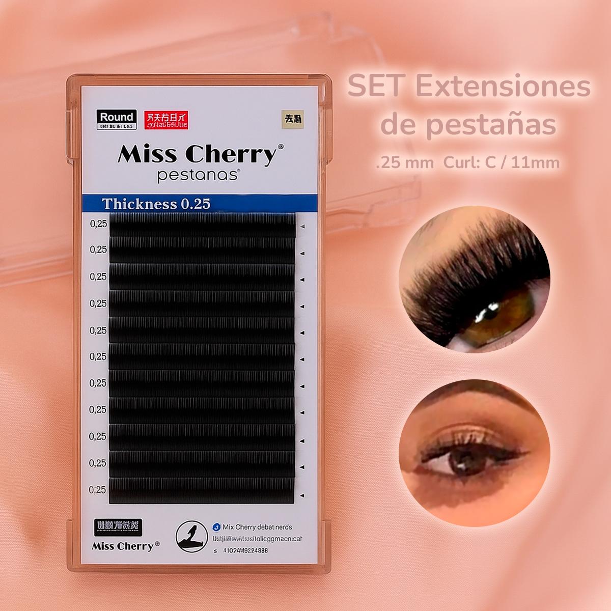 Miss Cherry SET-Professional Extensiones de pestañas .25 mm Efecto marcado y dramático Uso Profesional