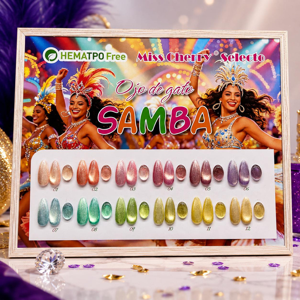 Miss Cherry Esmalte Efecto ojo de gato SAMBA 6 pcs gel semi permanente  UV LED para uñas manicura profesional Nails Art