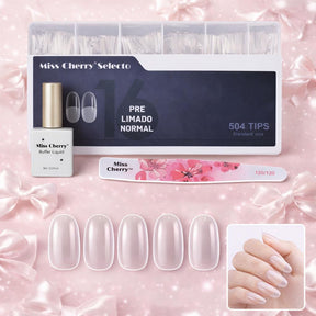 Miss Cherry Kit 504 Tips prelimados con Rubber Gel profesional y lima para extension de uñas profesional
