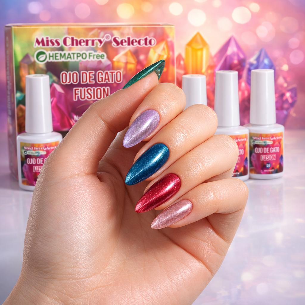 HEMATPOFREE Miss Cherry Fusion ojo de gato efecto gel uñas manicura