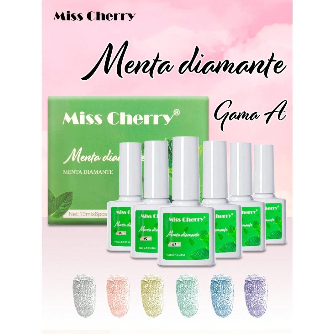 MISS CHERRY Gel esmalte semipermanente para uñas Uv Led Gama MENTA DIAMANTE 6 pcs