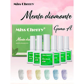 MISS CHERRY Gel esmalte semipermanente para uñas Uv Led Gama MENTA DIAMANTE 6 pcs