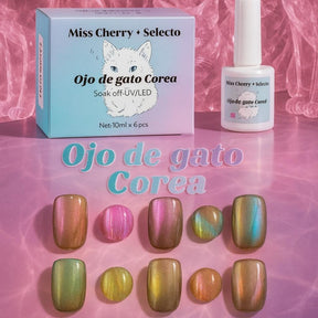 Miss Cherry  Efecto Ojo de gato de Corea gel semipermanente UV LED UÑAS MANICURA 6 pcs