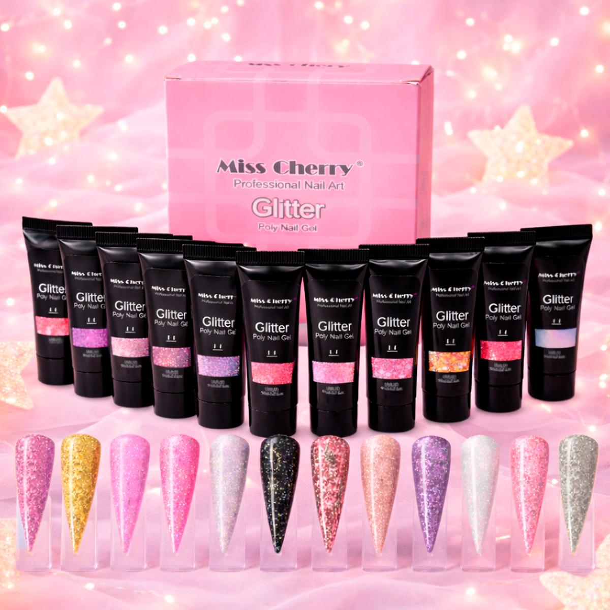 Miss Cherry Polygel manicura con glitter set 12 pz