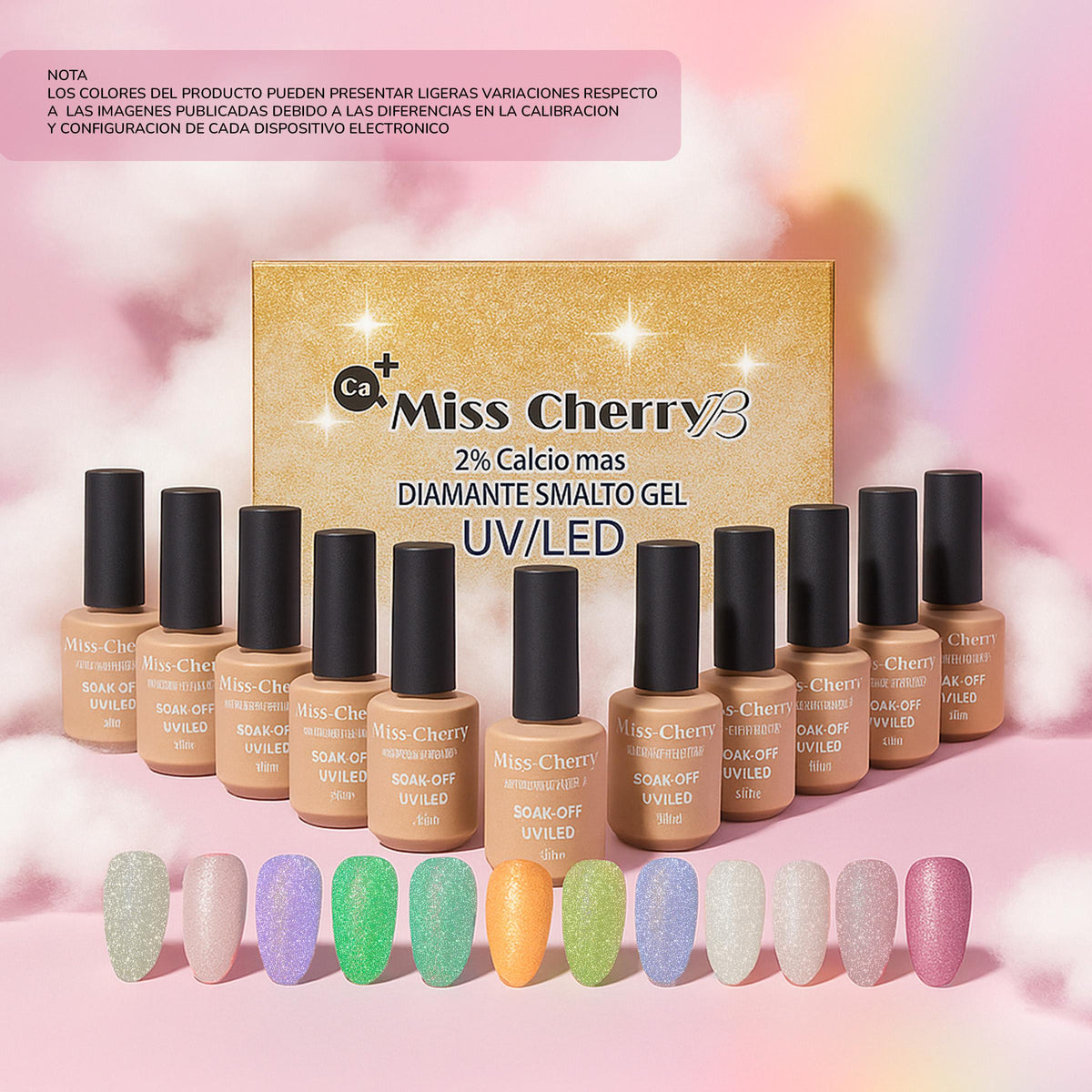 Miss Cherry Diamante smalto Gel para Uñas gama profesional UV LED  12 pzs 10 ml