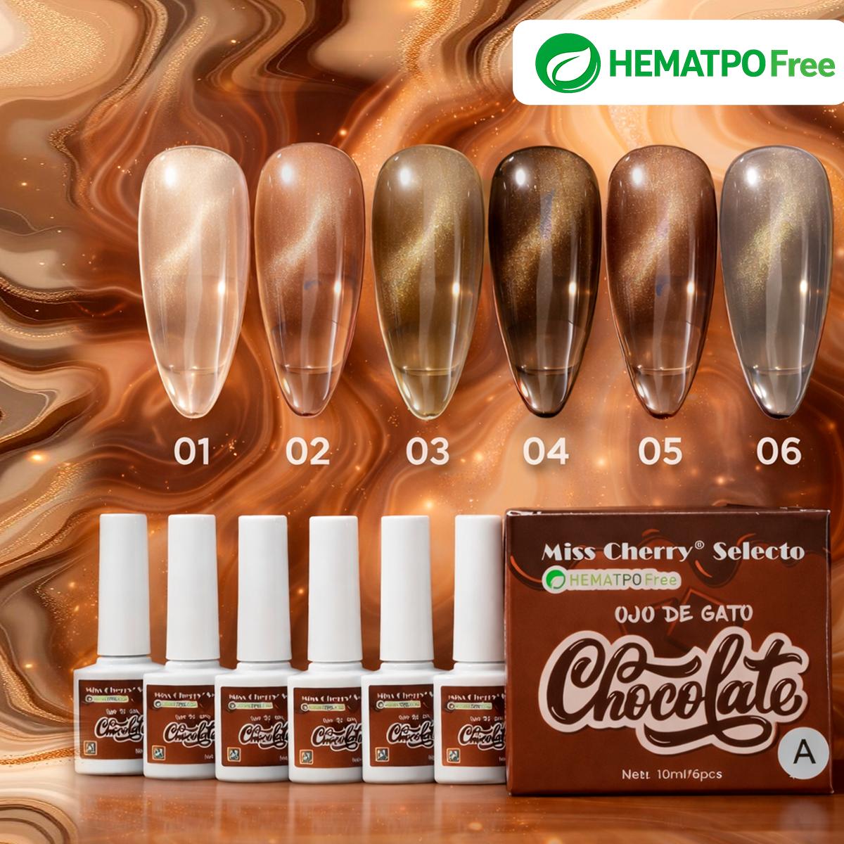 Miss Cherry Gato chocolate efecto ojo de gato uñas gel esmalte semipermanente