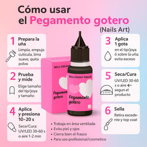 Miss Cherry Pegamento con Punta Tipo Aguaja 6 Pz pegamento gotero para el arte en uñas Art nail manicura