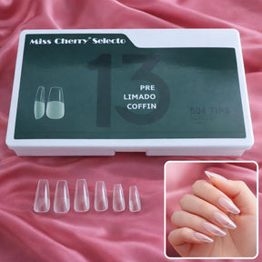 Miss Cherry 504pcs Tips Pre limado para Uñas Soft Gel Incluye 12 Tamaños Uñas Postizas Transparentes