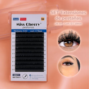 Miss Cherry SET-Professional Extensiones de pestañas .25 mm Efecto marcado y dramático Uso Profesional