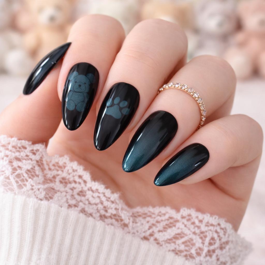 Miss Cherry Tips Press On Diseño Bear diseño de ositos con efecto ojo de gato