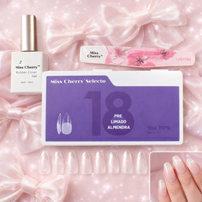 Miss Cherry Kit 504 Tips prelimados con Rubber Gel profesional y lima para extension de uñas profesional