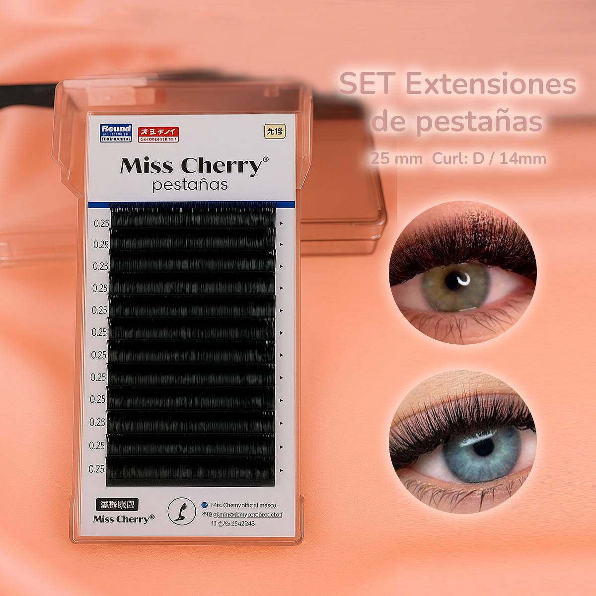 Miss Cherry SET-Professional Extensiones de pestañas .25 mm Efecto marcado y dramático Uso Profesional