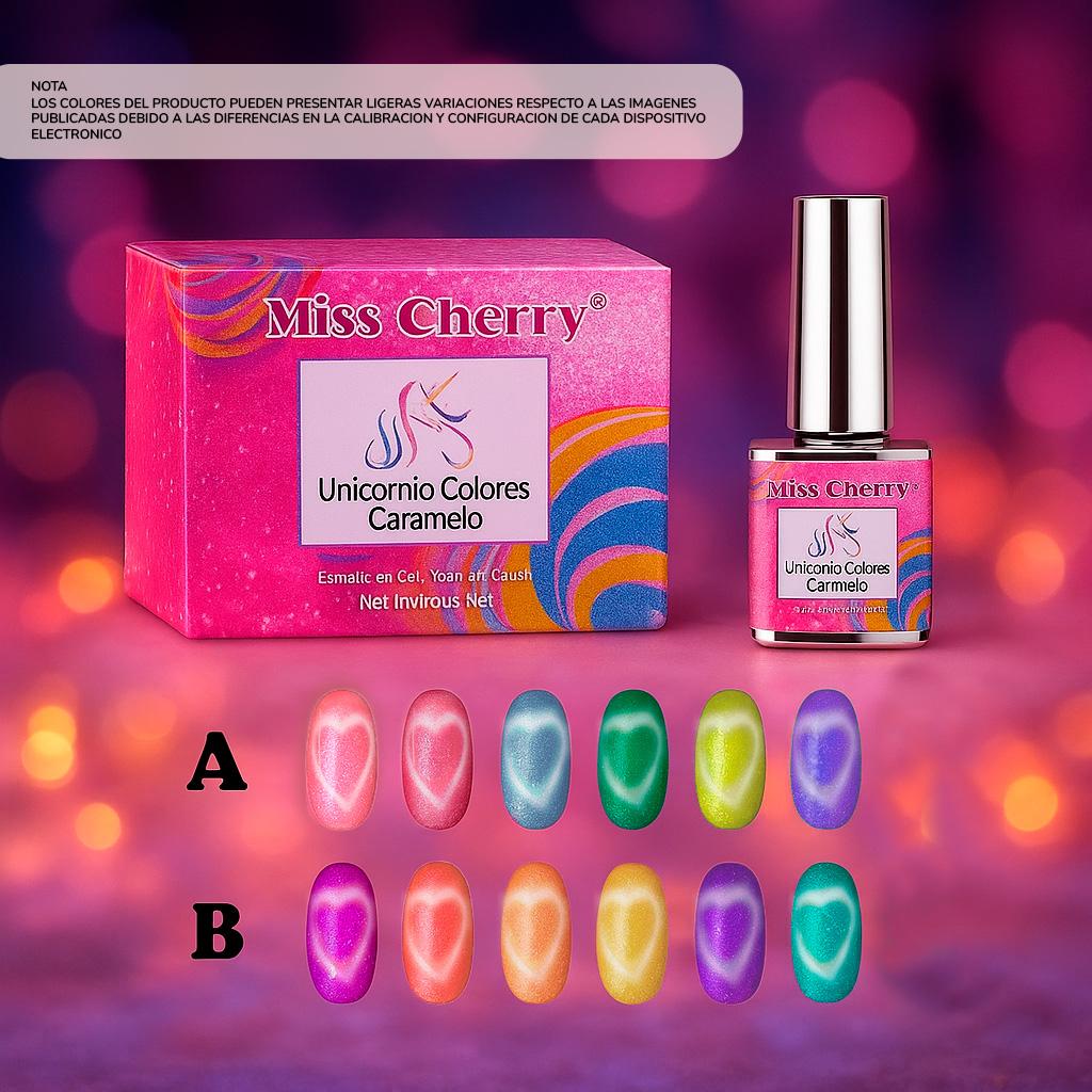 Miss Cherry UNICORNIO COLORES CARAMELO 6 pcs gel UV LED profesional gama uñas
