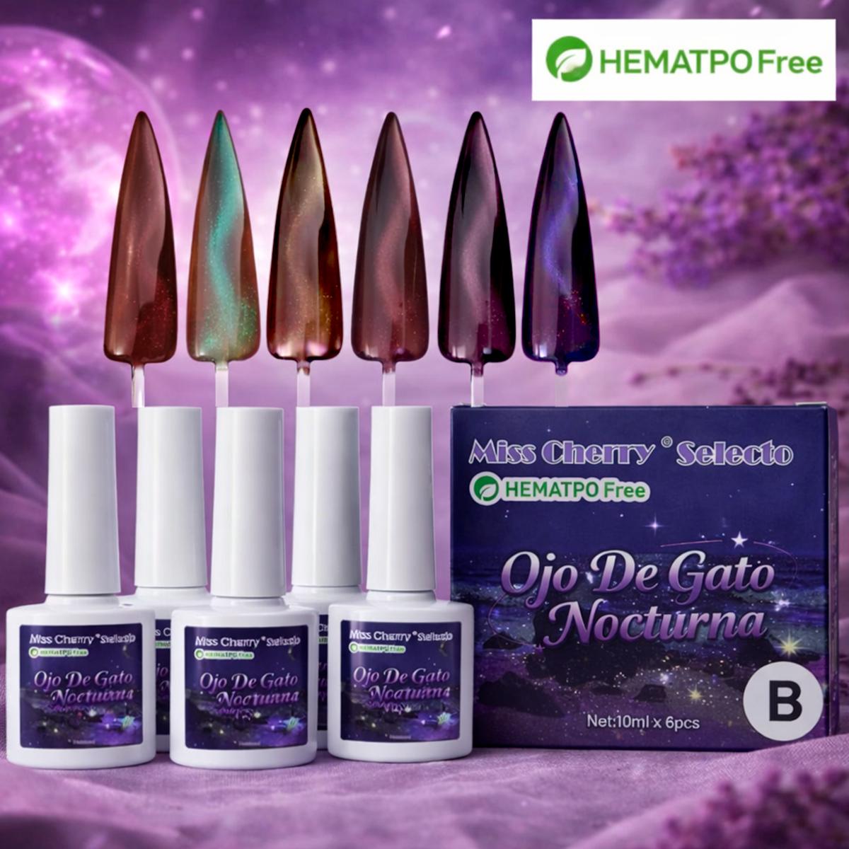 HEMATPOFree Miss Cherry gel Nocturna ojo de gato efecto gel esmalte semipermanente uña