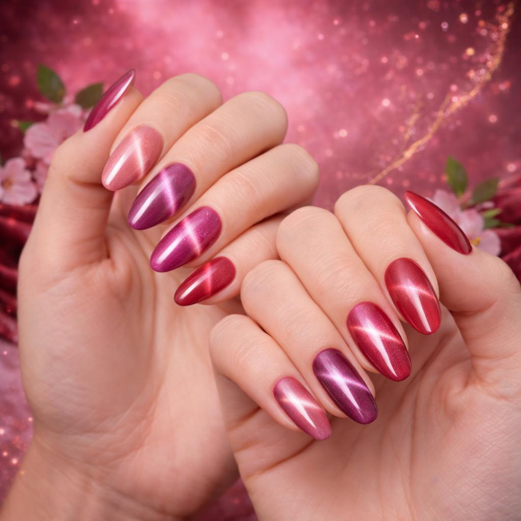 HEMATPOFree Miss Cherry Pink ojo de gato efecto para uñas manicura