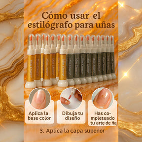 Miss Cherry Estilografo Dorado y plateado  manicuras profesional Mano Alzada Decoracion
