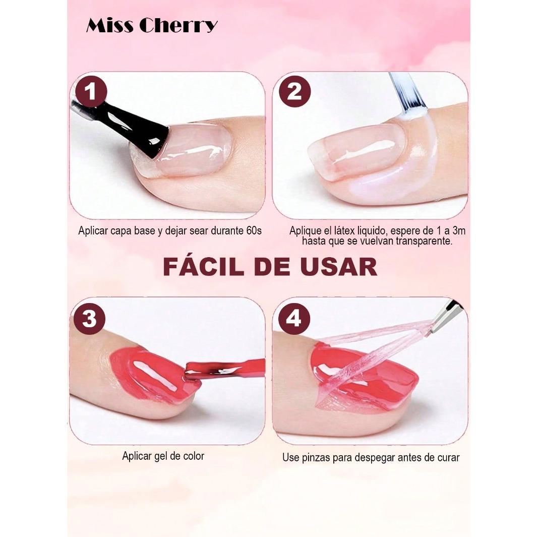 MISS CHERRY 3 Esmaltes de látex líquido para uñas, cinta protectora de esmalte de uñas, protector de la piel del dedo para la aplicacion de esmaltes, arte de uñas