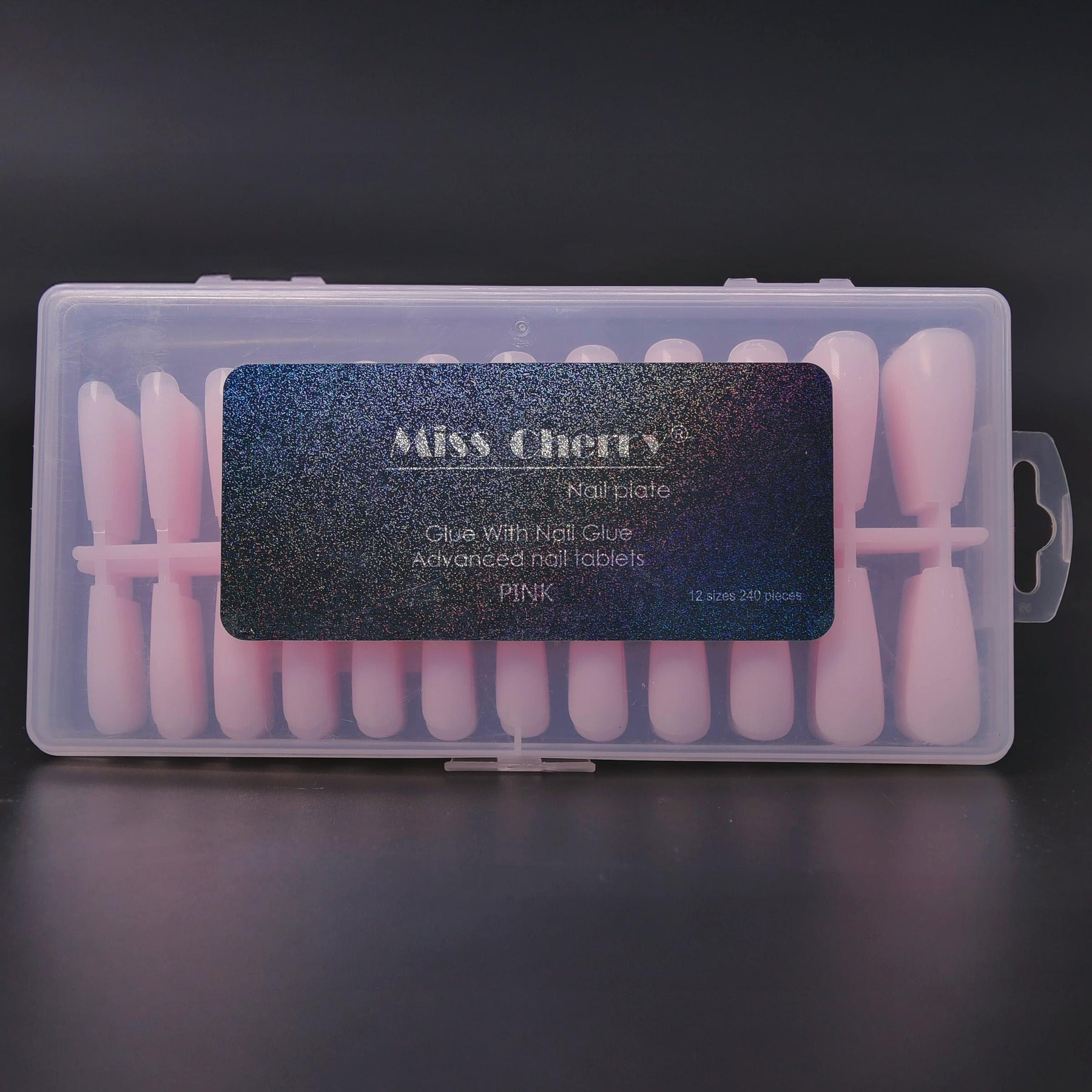 MissCherry Nail Plate Glue Nail Advanced Tablets Uñas Postizas Rosas 12 Tamaños 240 Piezas