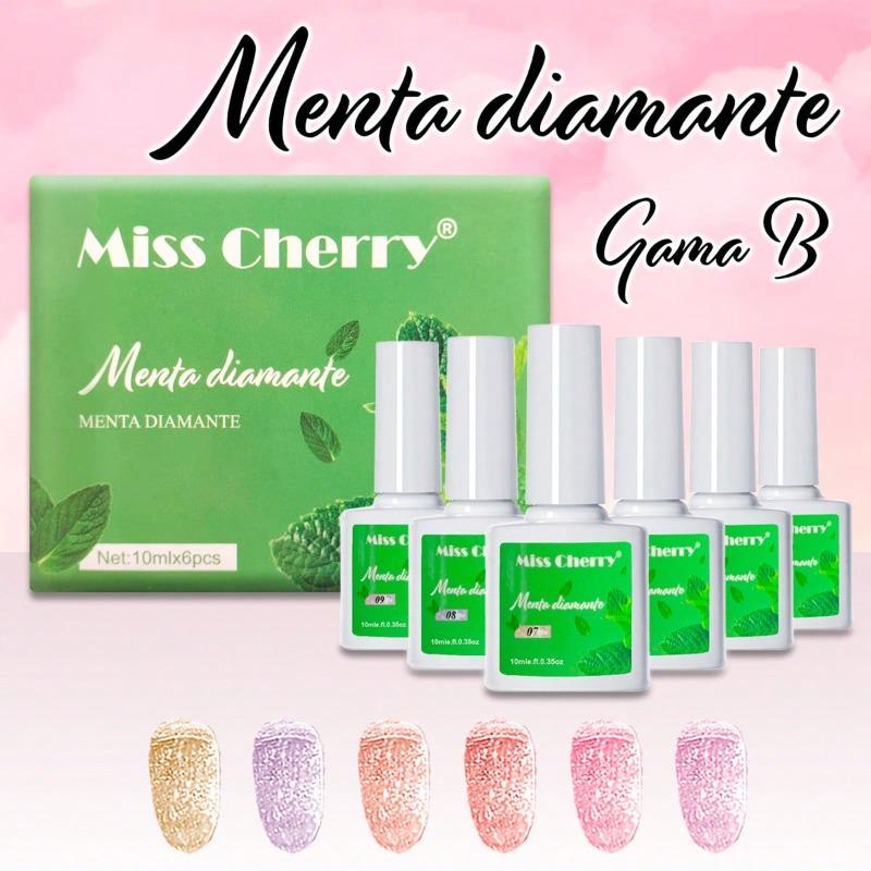 MISS CHERRY Gel esmalte semipermanente para uñas Uv Led Gama MENTA DIAMANTE 6 pcs