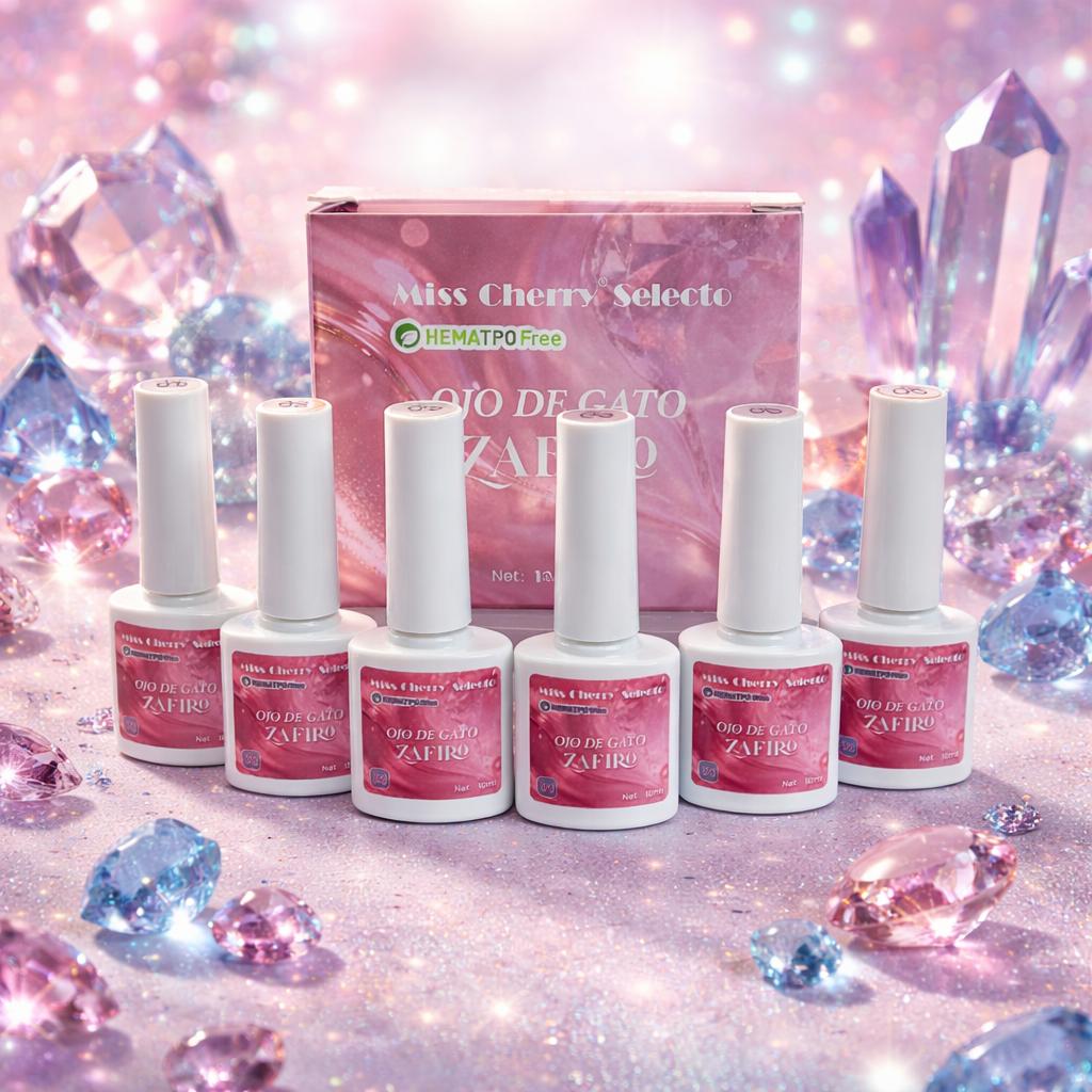 HEMATPOFree Miss Cherry Gama 6pz ojo de gato zafiro efecto uñas gel