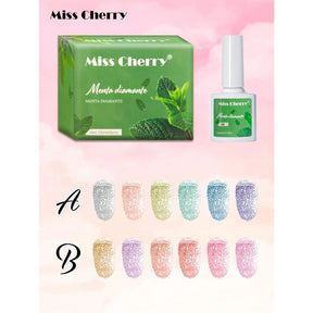 MISS CHERRY Gel esmalte semipermanente para uñas Uv Led Gama MENTA DIAMANTE 6 pcs