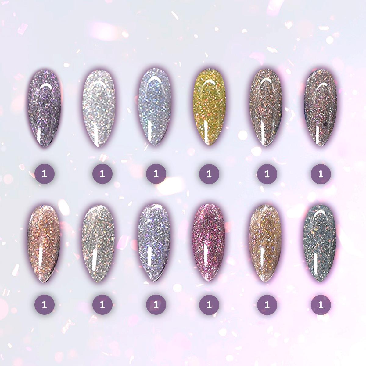 Miss Cherry Polygel Dark Glitter  12 pcs Brillo Oscuro para Uñas Esculpidas