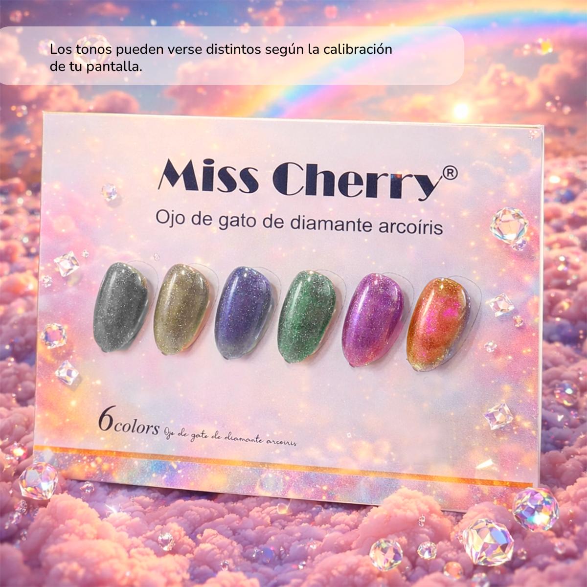 Miss Cherry DIAMANTE ARCOIRIS 6 pcs gama profesional para uñas UV LED gel semipermanente