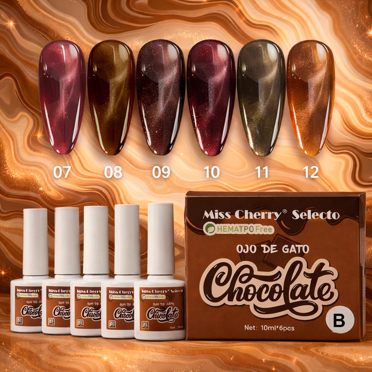 Miss Cherry Gato chocolate efecto ojo de gato uñas gel esmalte semipermanente